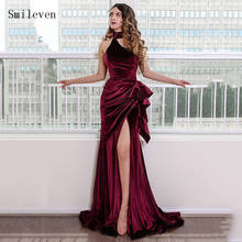 Smileven Sexy Velvet Mermaid Evening Dresses Halter Neck Side Split Formal Party Gowns Caftan Arabic Prom Gowns Custom Made 2024 - buy cheap