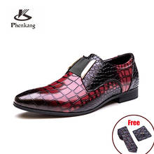 Phenkang Men Genuine Leather Crocodile Pattern Shoes Formal Dress Classic Pointed Glossy Mens Wedding Elastic Band Oxford Shoes 2024 - buy cheap