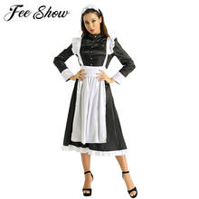 Women Adult Maid Cosplay Costume Outfit Clubwear Female Front Button Down Long Maxi Fancy Dress with Apron and Headpiece 2024 - buy cheap