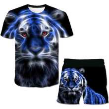 Summer new Men's Sets T Shirts+Shorts Two Pieces Casual Tracksuit Tshirt animal tiger clothing summer Sportswears board shorts 2024 - buy cheap