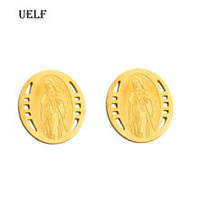 Uelf Earring with Virgin of Guadalupe  Stainless Steel Round  Catholic Stud  Earring in Gold Color 2024 - buy cheap
