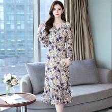 Woman Dress Summer New Chiffon Floral Vintage V-neck Long-Sleeve Dress Vestido De Mujer 2024 - buy cheap