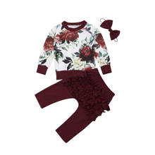 Newborn Baby Girls Clothes Winter Outfits Clothes Flower Tops+Ruffle Pants 3Pcs Set Clothes 2024 - buy cheap