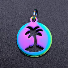 5pcs/lot 100% Stainless Steel Coconut Palm Tree diy Charms With Rainbow Plated Wholesale Never Tarnish Never Rust Dropshipping 2024 - buy cheap