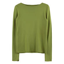 Knitted Boat Neck Sweater Tops Women Curl Edges Solid Sweaters Pullovers Green 2024 - buy cheap