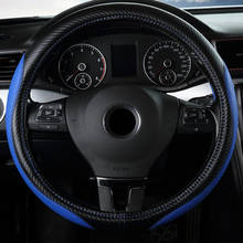 Capa de couro para volante de carro, preta, azul, acessório automotivo, proteção para volante, tamanho universal, m, 38cm 2024 - compre barato