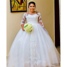 Scoop-vestido de novia africano para niñas, vestidos de novia de talla grande con apliques de encaje, mangas 3/4, color negro, 2020 2024 - compra barato