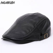 B-7261 Men's Genuine Leather Visor Cap New Black Brown Soft Leather Hat Adult Driving Trucker Hunting Hats Peaked Cap 2024 - buy cheap