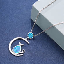 Fashion Small Cat White Blue Opal Necklace Vintage Silver Color Moon Pendants Necklaces For Women Wedding Jewelry Chain Necklace 2024 - buy cheap