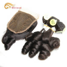 Loose Wave Human Hair Bundles With Closure Natural Peruvian Remy Hair and Closure With Baby Hair Curly Human Hair 2024 - buy cheap