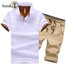 Summer Cotton Suit Men's Solid Color Short Sleeved T-shirt Polo Shirt Casual Plus Size Shorts Men's Sets 2024 - buy cheap