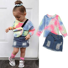 Fashion 1-6Y 2PCS Toddler Kids Baby Girls Clothes Sets Tie dye printing Long Sleeve Tops Denim Skirts 2pcs Outfit 2024 - buy cheap