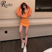 Vestido de dos sudaderas con capucha de estilo coreano, minivestido de cintura alta con cremallera, ropa para glúteos 2024 - compra barato