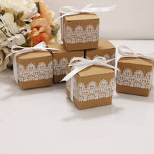 20/50pcs White Lace Kraft Favor Box Bow Decoration With Ribbon Candy Dragees Box Birthday Wedding Party Favors Gift Box Packing 2024 - buy cheap