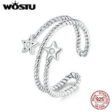 Wostu-Anillo de plata de ley 2021 con forma de estrella para mujer, sortija abierta, Doble Estrella, apilable, regalo de joyería, 925 2024 - compra barato