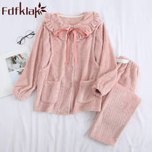 Fdfklak-Pijama de franela para mujer embarazada, ropa de dormir de manga larga, Pijama de maternidad para lactancia, color rosa/gris 2024 - compra barato