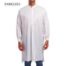 2019 новый мужской мусульманский кафтан бренд хлопок мандарин воротник Длинная рубашка Арабский исламский одежда Повседневная дышащая Musulman abaya 2024 - купить недорого