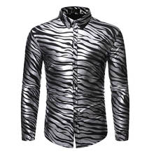 Silver Zebra Striped Print Shirt Men 2022 Nightclub Slim Fit Long Sleeve Mens Dress Shirts Party Wedding Tuxedo Shirt Man Camisa 2024 - buy cheap