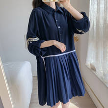 4Xl Linen Loose Blue Pleated Dress Korean Style Oversized Party Vintage 2021 Spring Summer Style Autumn Women'S Dress A6617 2024 - buy cheap