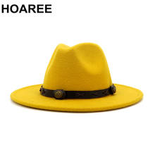 HOAREE желтая шляпа Трилби женская шляпа-федора шерстяная фетровая шляпа с поясом женские широкие поля винтажные джаз шляпы Ретро Осенняя фетровая шляпа 2024 - купить недорого