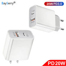 BaySerry USB Charger 20W EU Plug USB PD+ QC 3.0 Fast Charger Two Power Ports Adapter For iPhone 12 11 Pro Xiaomi Samsung Huawei 2024 - buy cheap