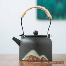 Современный минималистичный чайный горшок в японском стиле, тайваньский черный керамический чайный горшок с петлей, керамический чайный горшок с хризантемами, чайный горшок 2024 - купить недорого
