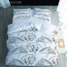 Children Bed Duvet Cover Pillowcase Bedding Set Painted Horse Home Bedroom Decor White Print Comforter Cover Dropshipping 2024 - buy cheap