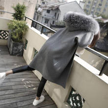 Женское зимнее пальто с длинным рукавом, теплое серое шерстяное пальто с меховым воротником, женское элегантное двубортное шерстяное длинное пальто размера плюс 8315 2024 - купить недорого