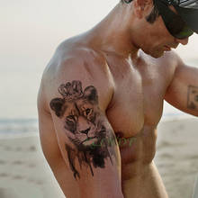 Водостойкая Временная тату-наклейка, король льва, корона, тату-наклейки с животными, флэш-тату, искусственная Большая татуировка для мужчин и женщин 2024 - купить недорого