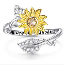 Opening Adjustable Women Ring Yellow Sunflower Shape Inlaid Cubic Zirconia Wedding Rings Sweet Anniversary Gift for Girlfriends 2024 - buy cheap