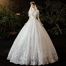 Custom Made Sexy Deep V Neck Plus Size wedding dress with sleeves Bridal Gowns For Women Long Lace Luxry Bead Vestidos De Novia 2024 - buy cheap