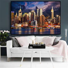 New York City Sunset Cloud Manhattan Building Canvas Painting Posters and Prints Black White Wall Art Picture for Living Room 2024 - buy cheap