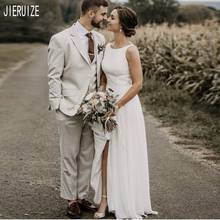 Jieruize simples chiffon vestidos de casamento colher pescoço alta divisão vestido de noiva renda acima volta branco marfim praia vestidos de noiva 2024 - compre barato