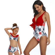 2019 Family Matching Swimwear Mom Daughter Swimsuit Mother Daughter Bikini Bathing Suit Swimwear Kids Family Matching Outfits 2024 - купить недорого