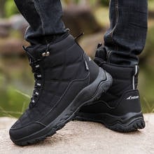 Plataforma homem botas de neve à prova dwaterproof água deslizamento-resistente sapatos de inverno dos homens sapatos quentes de pelúcia inverno botas de tornozelo preto tamanho 40-45 2024 - compre barato