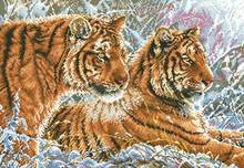 Tiger couple in snow cross stitch package animal 18ct 14ct 11ct cloth cotton silk thread embroidery DIY handmade needlework 2024 - buy cheap