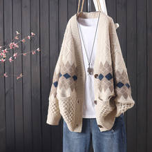 Autumn Winter Sweater Female Cardigan Loose Streetwear Knit Sweater Coat Cartoon Print V Neck knitted cardigan Women Jacket 2024 - buy cheap