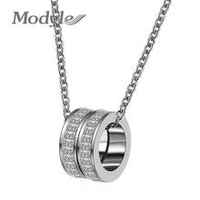 Modyle-Colgante doble redondo de acero inoxidable para mujer, collar de circonita, Color dorado y plateado, 2021 2024 - compra barato