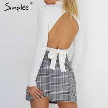 Simplee Sexy backless turtleneck women crop tops Autumn winter bow tie female knitted tops shirt Party club ladies white tops 2024 - buy cheap