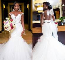 2021 South Africa Style O Neck Wedding Dresses Short Sleeve Backless Mermaid Bridal Gown Garden Wedding Custom Made 2024 - buy cheap