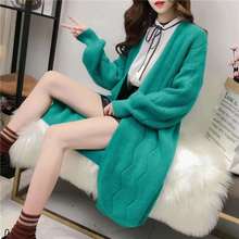 Woman Sweaters Women's Knitted Cardigan Loose Large Size Mid-Length Sweater Coat Femme Chandails Pull Hiver 2024 - buy cheap