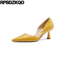 High Quality Work Pumps Pointed Toe Stiletto Genuine Leather Medium Heels Summer Size 33 Ladies Yellow Shoes D'orsay Sandals 2024 - buy cheap