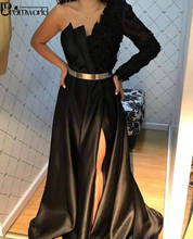 Elegant A-Line Black Evening Dress Sexy Slit One Shoulder Lace Long Sleeve Party Gowns Prom Dresses Long 2021 vestido de festa 2024 - buy cheap