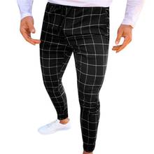 Fashion Men Plaid Print Drawstring Elastic Casual Slim Pencil Pants Trousers Men's Clothing 2021 2024 - buy cheap