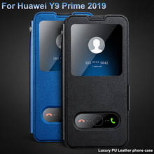 Кожаный чехол с открытым окошком для Huawei Y9 Prime 2019, чехол Y9Prime 2019, флип-чехлы для Huawei Y 9 Prime 2019, флип-чехол для телефона 2024 - купить недорого