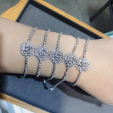 Pulseira feminina de prata esterlina 925, bracelete de diamante de laboratório flor, para casamento, noivado, joia para festa 2024 - compre barato