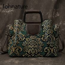 Johnature-Bolso de mano de piel auténtica para mujer, bandolera de piel de vaca pintada a mano, Estilo Vintage Floral, 2021 2024 - compra barato