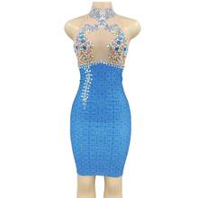 Sexy Colorful Rhinestones Pearls Short Dress Birthday Prom Party Celebrate Crystals Dresses Women Singer Dancer Club Outfit 2024 - buy cheap