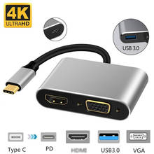 5 em 1 usb c hdmi-tipo compatível c para hdmi 4k adaptador vga usb3.0 conversor de vídeo áudio pd 87w carregador rápido para macbook pro 2024 - compre barato