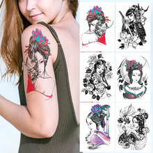 Pegatinas de tatuaje temporal para hombres y mujeres, 6 diseños a prueba de agua, medio brazo, Cráneo grande, tatuaje de la vieja escuela 2024 - compra barato